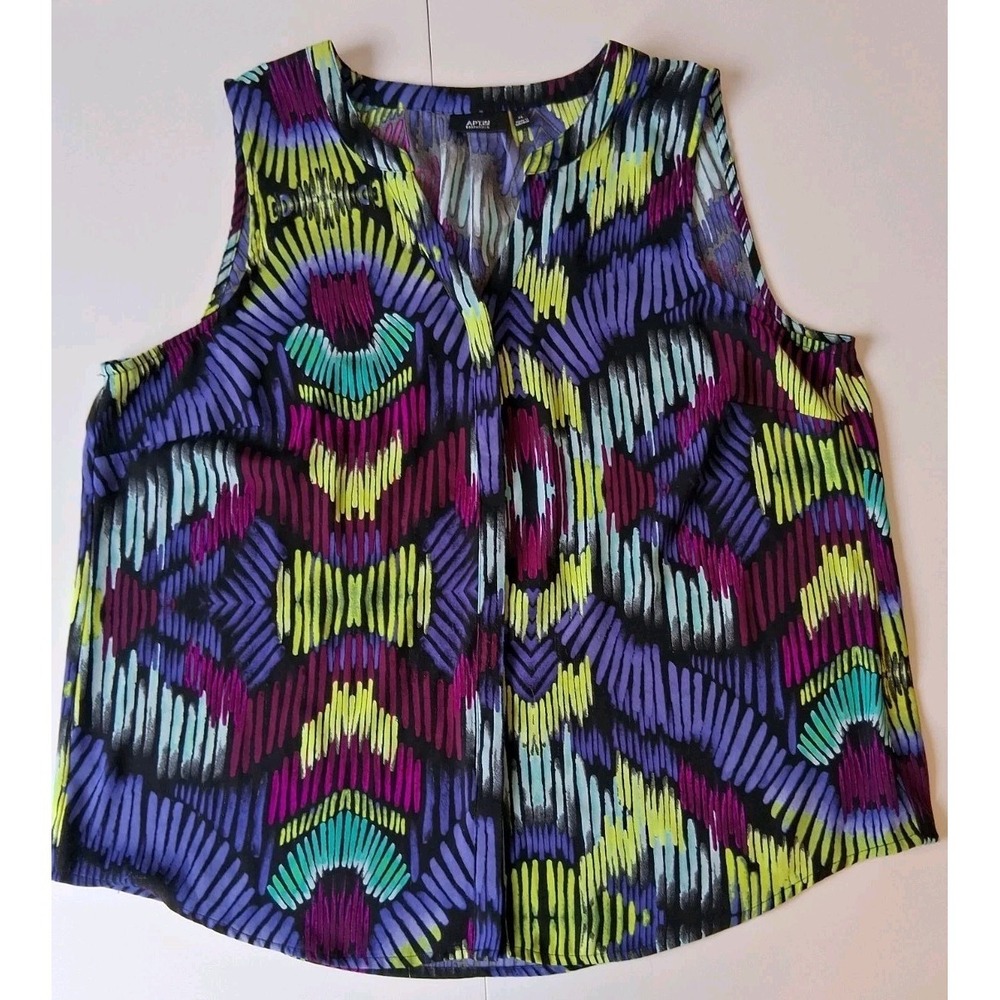 Apt‎ 9 Women's  XL Sleeveless Tunic Shirt Blouse Bright Abstract Print Button